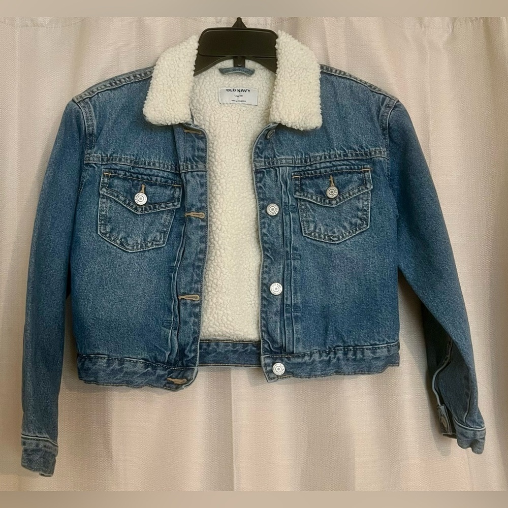 Old Navy Sherpa Lined Denim Jacket Girls L (10–12) Blue Trucker